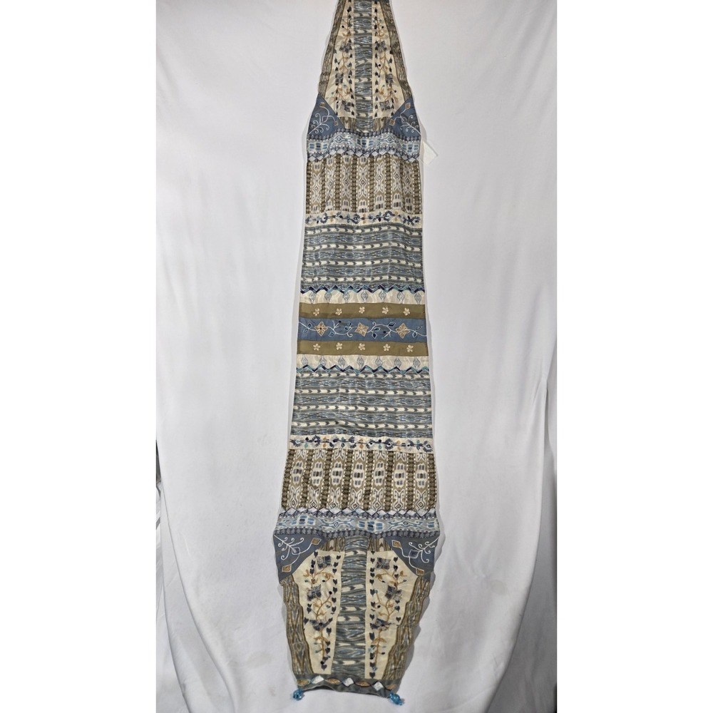 Pier1 Table Runner 14" x 72" Blue Beige Beach Colors | Bead and Embroidery